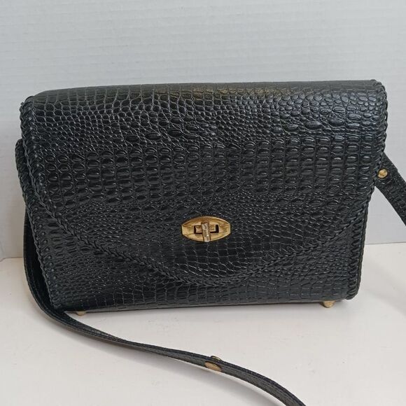 Vintage Women's Crocs Black Leather Hand Tooled Bag - Picture 15 of 15